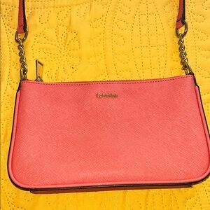 Calvin Klein Coral-Pink Saffiano Crossbody Bag